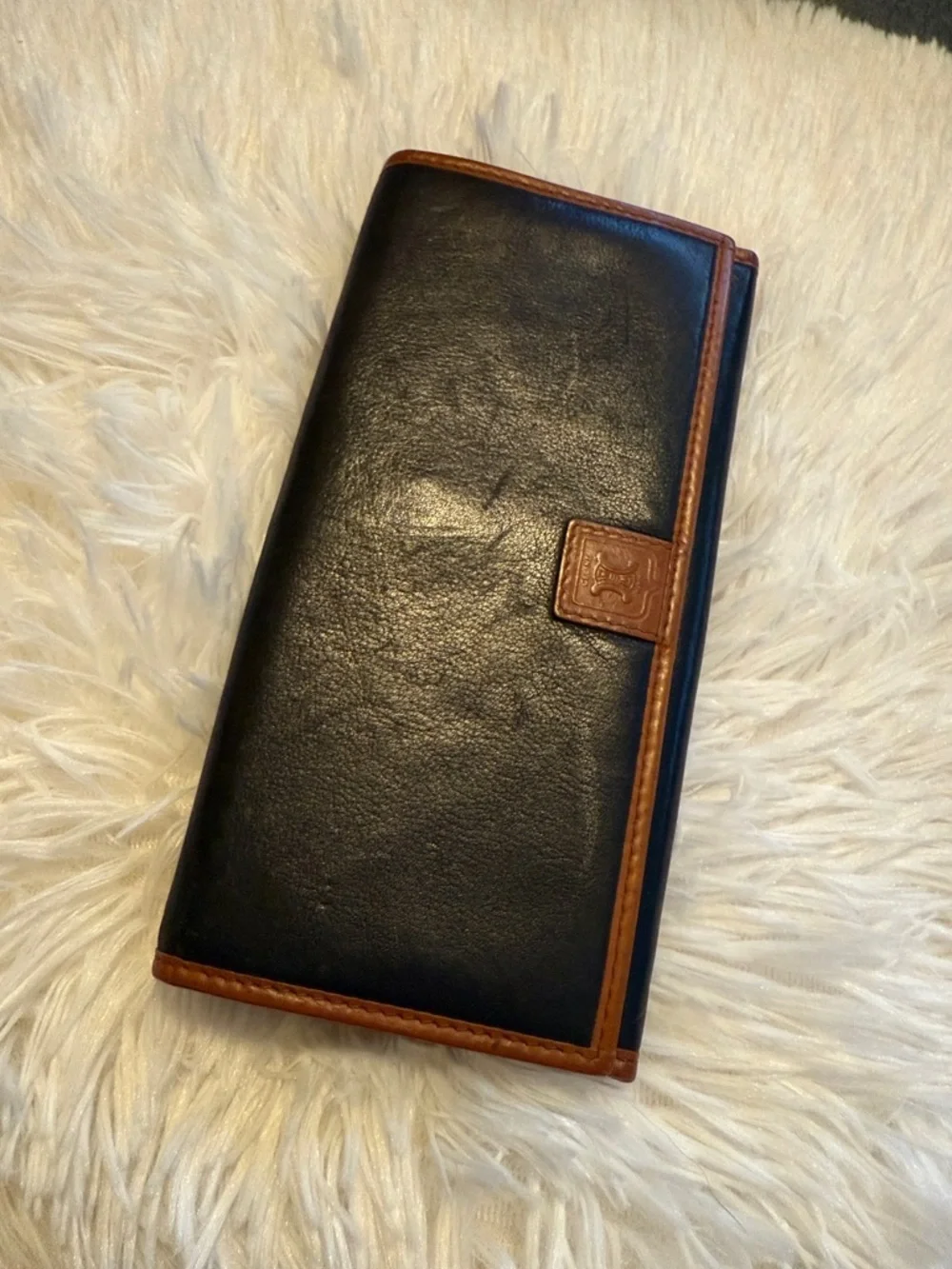 Celine Vintage Black Leather Wallet with Brown Trim and Logo Patch - Picture 8 of 8